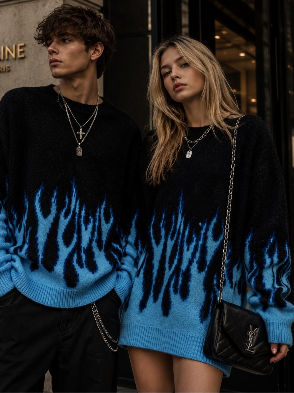 Super trendy unisex fuzzy flame sweater 🖤🔥